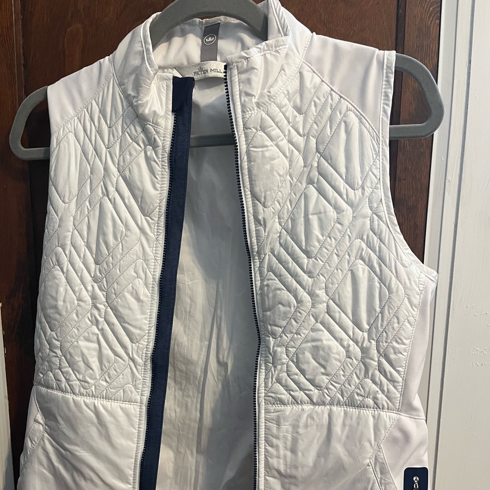 Peter Millar Quilted Vest in White with Navy Accents